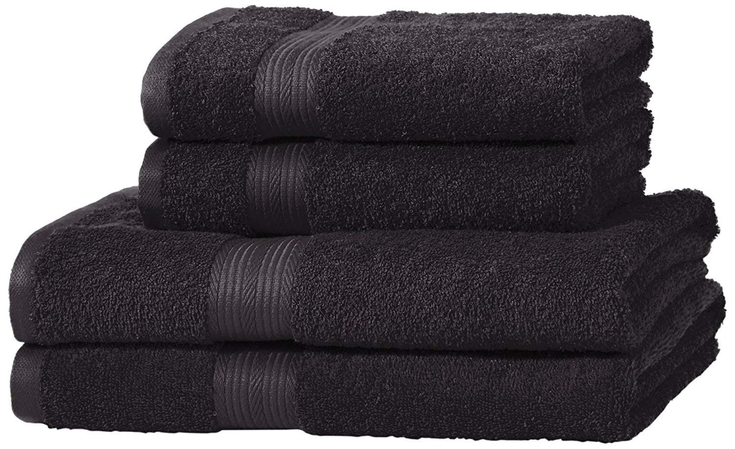 Amazon Basics 4 Piece Fade Resistant Bath Towel, 100% Cotton, Black, 2 Bath & 2 Hand,140 x 70 cm & 100 x 50 cm 4-Piece Set