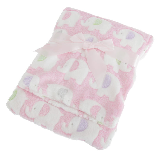 Baby Elephant Luxury Pram Blanket -Boy/Girl Options (75cm x 100cm) (Pink) 75x100 cm (Pack of 1) Pink