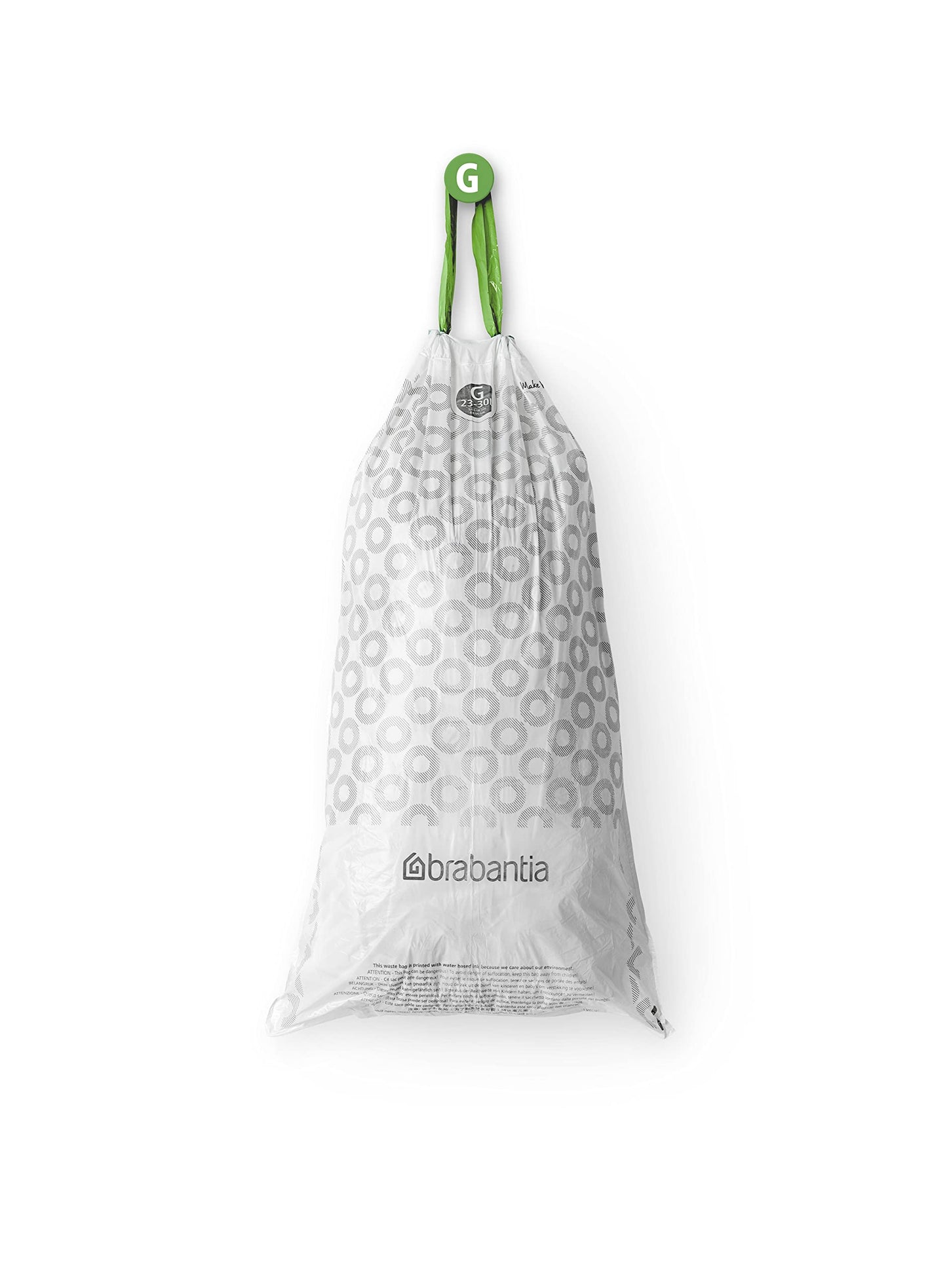 Brabantia Bin Liners, Size G, 23-30 L - 40 Bags ,White,375668 40 Count ( Pack of 1) White - Code G