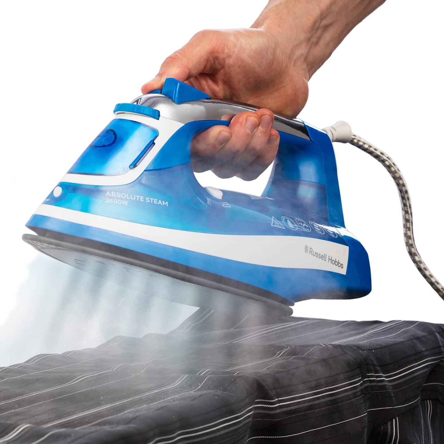 Russell Hobbs Absolute Steam Iron, Ceramic soleplate, Even Steam design, 150g Steam Shot, 30g Continuous steam, 320ml Water Tank, Self-clean & Anti-calc function, 3m Cord, Auto Shut Off, 2600W, 25900