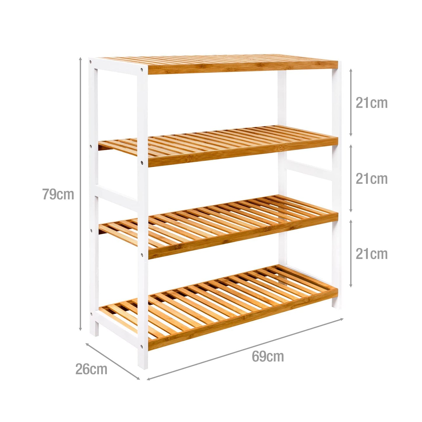 woodluv 4-Tier Shoe Rack, Shoe Storage Organiser, Wooden Storage Rack, Shoe Shelf for Hallway, Living Room, Plants Books, Bedroom,Bathroom - 69D x 26W x 80H cms 4 Tier