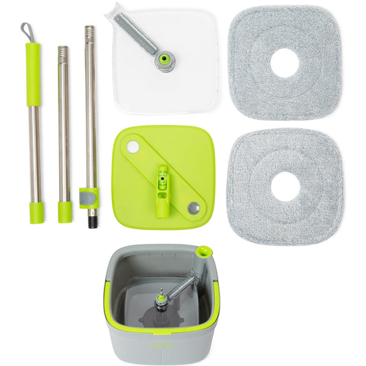 Easy Gleam Innovative 360 Spin Mop Bucket Set with Spin Wringer, Mop and Wringer Set, Microfibre Mop and Bucket. 2 Reusable Pads Supplied, Suitable for all Floor Types (Green) Dark Green - Spin