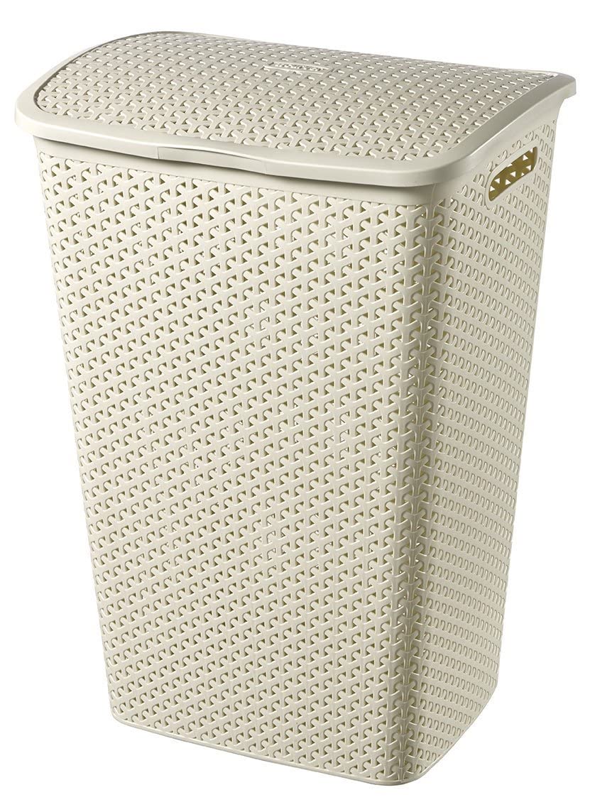 Curver My Style 55 Litre Rattan Effect Laundry Hamper, Vintage White 55L Hamper Single