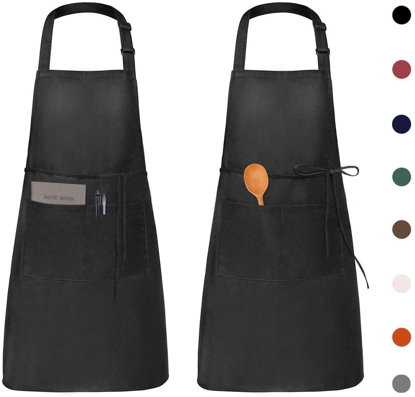 Viedouce 2 Packs Apron Cooking Kitchen Waterproof,Adjustable Chef Apron with Pockets for Home,Restaurant,Craft,Garden,BBQ,School,Coffee House,Apron for Men Women Without Logo-black