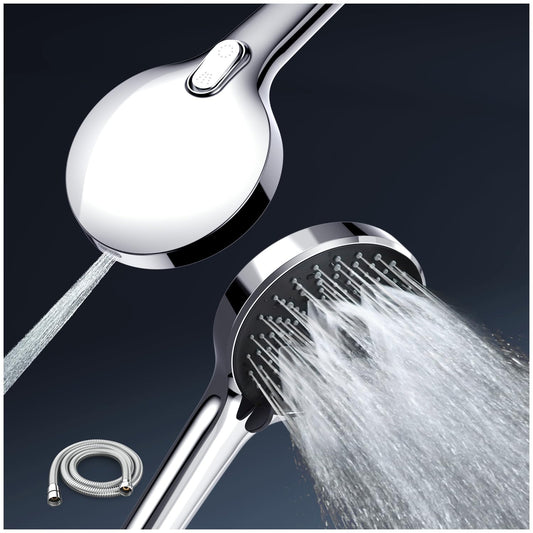 Newentor Shower Head and Hose Set, High Pressure Shower Heads for Low Pressure with 6 Pattens, Large Shower Head Set 13.5 CM Black 2 in 1 with Power Jet Wash Black Shower Head and Hose