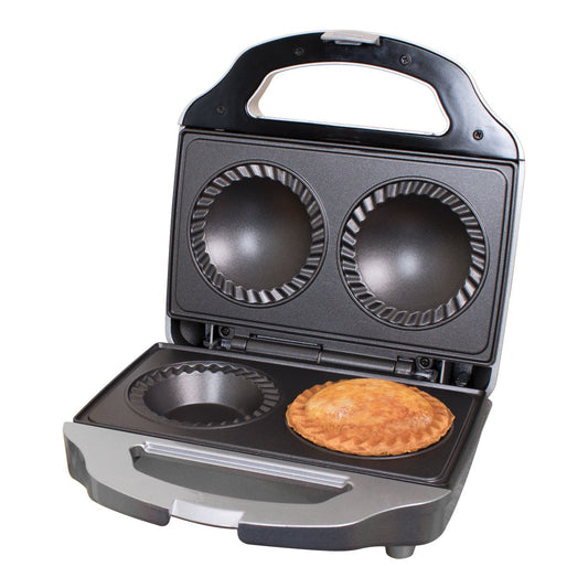 Quest 35970 Double Deep Fill Pie Maker/Features Built-In Crimping Edge & Separate Pastry Cutter/Makes Pies 9cm Diameter/Non-Stick Plates / 700W