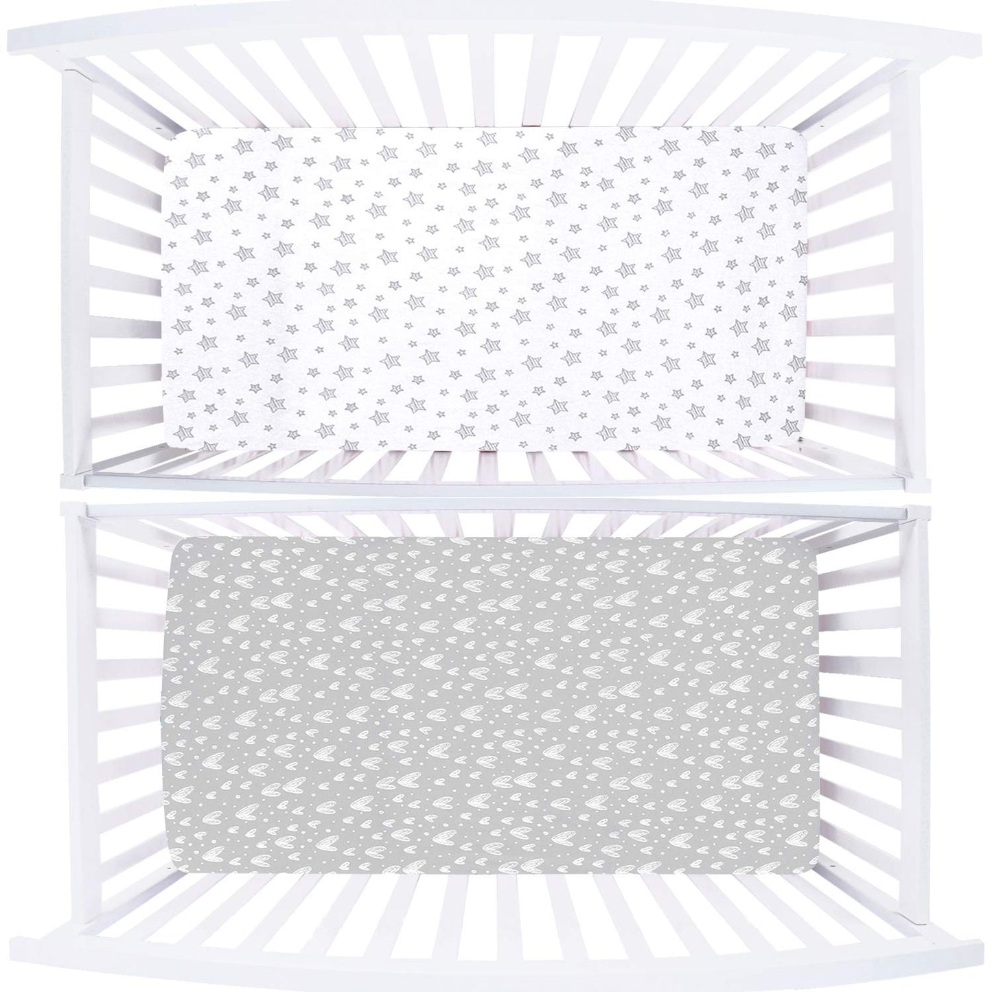 Cot Bed Fitted Sheets(140x70cm) 2 Pack, 100% Cotton Jersey Sheets for Standard Cot Mattress, Ultra Soft and Breathable Toddler & Baby Bed Sheets, White & Grey Print 140x70cm(Pack of 2)