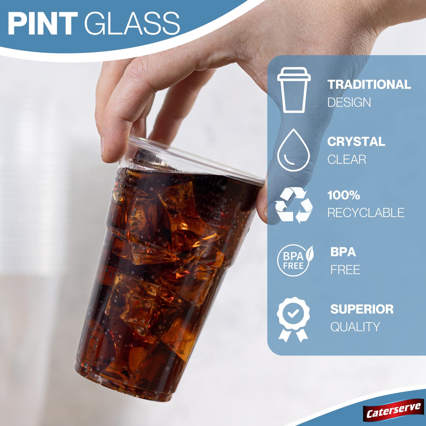 Caterserve 100 Large Plastic Glasses - Beer Cups Made from Clear PP Half Pint to line Half Pint 100Pcs