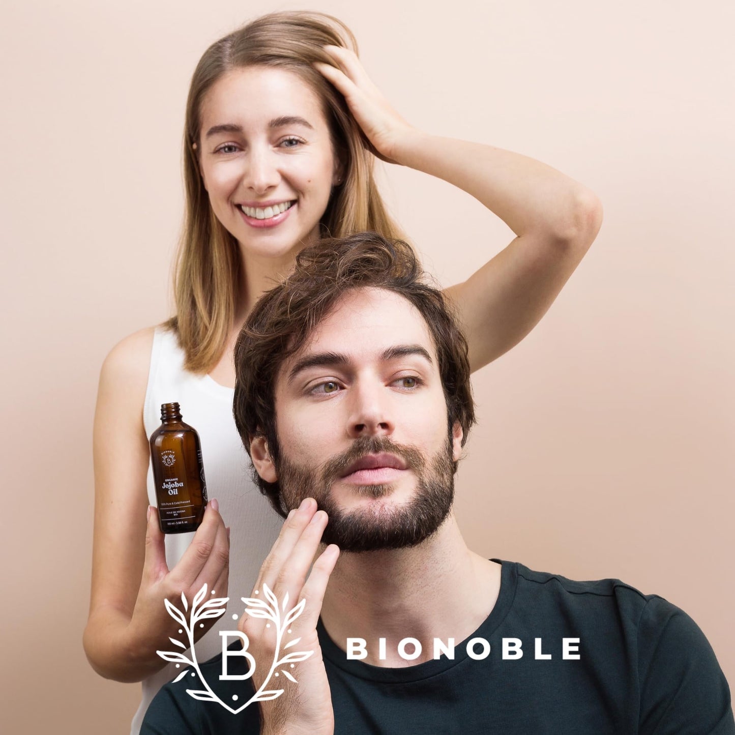 Bionoble Organic Jojoba Oil 100ml - 100% Pure, Natural and Cold Pressed - Face, Body, Hair, Beard, Nails - Vegan and Cruelty Free - Glass Bottle + Pipette + Pump 100 ml (Pack of 1)