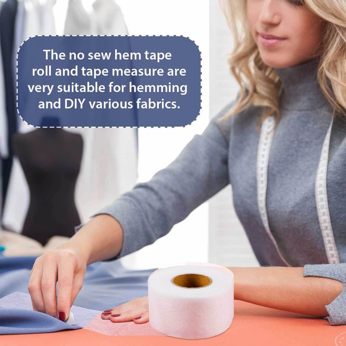 70 Yards Iron On Hem Tape Extra Wide Web Fabric No Sew Hem Tape Roll Iron on Tape with Tape Measure for Jeans Hems Curtain Trousers Garment Clothes (60 mm Wide) 60 mm Wide