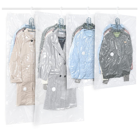 Hanging Vacuum Storage Bags, QH7 4 PCS Space-saving Vacuum Bag for Clothes, Suits, Dresses, Coats or Jackets, Clear & Reusable Closet Organizer with (2 Long 145x70cm & 2 Short 105x70cm) 2(105 x 70 )cm /2(145 x 70) cm