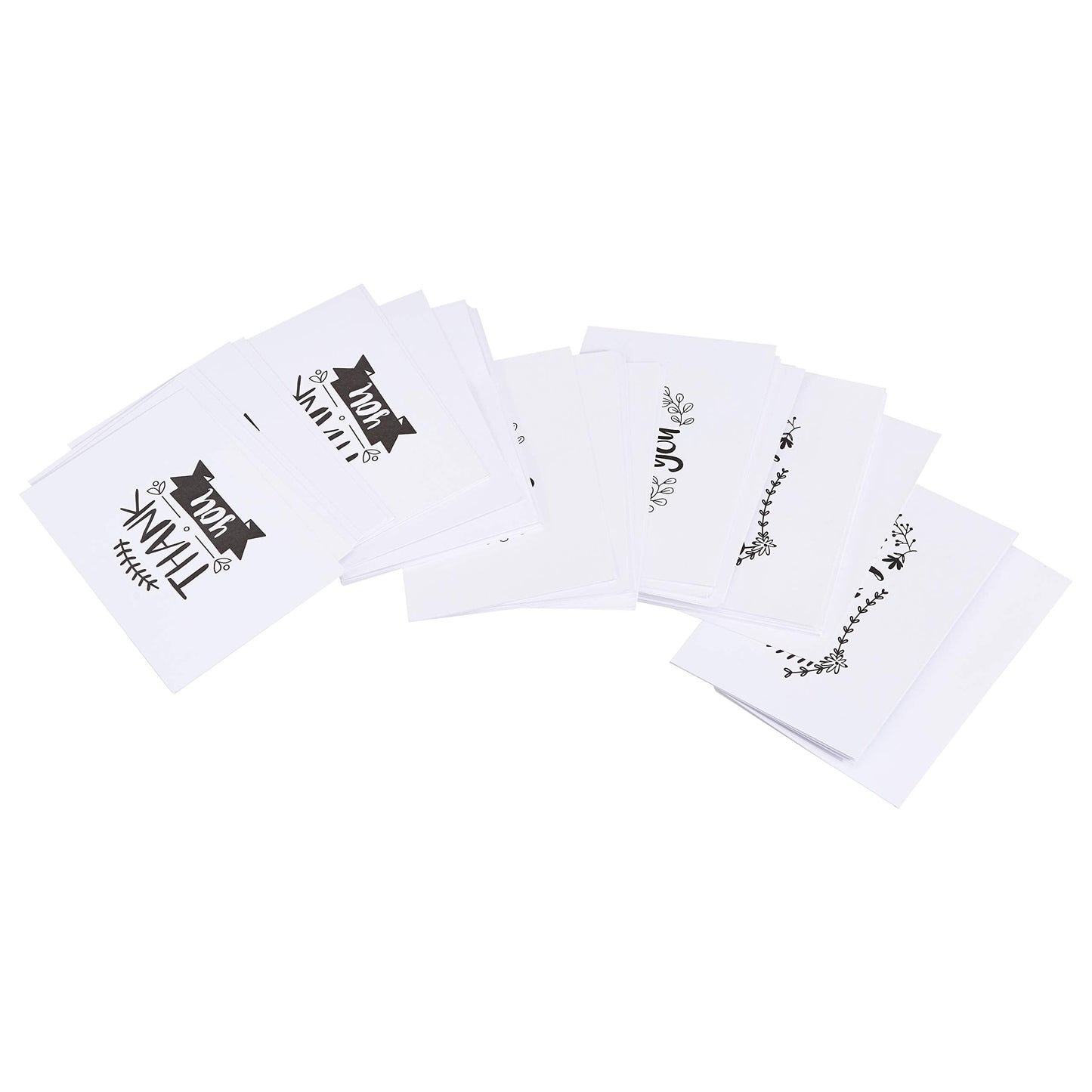 Amazon Basics Thank You Cards and Envelopes, 48 Count, Black/White