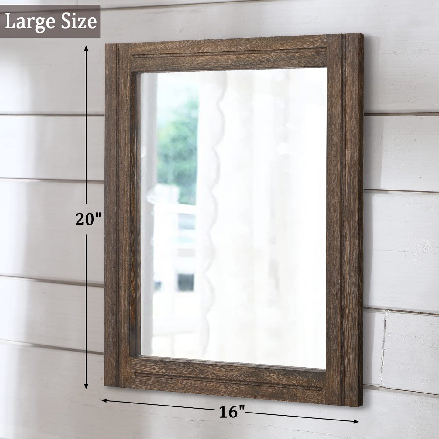 AAZZKANG Rustic Wood Mirror 50 x 40 cm Rectangle Decorative Wall Mirror with Frame Bedroom Living Room Bathroom Hanging Mirror Retro Brown