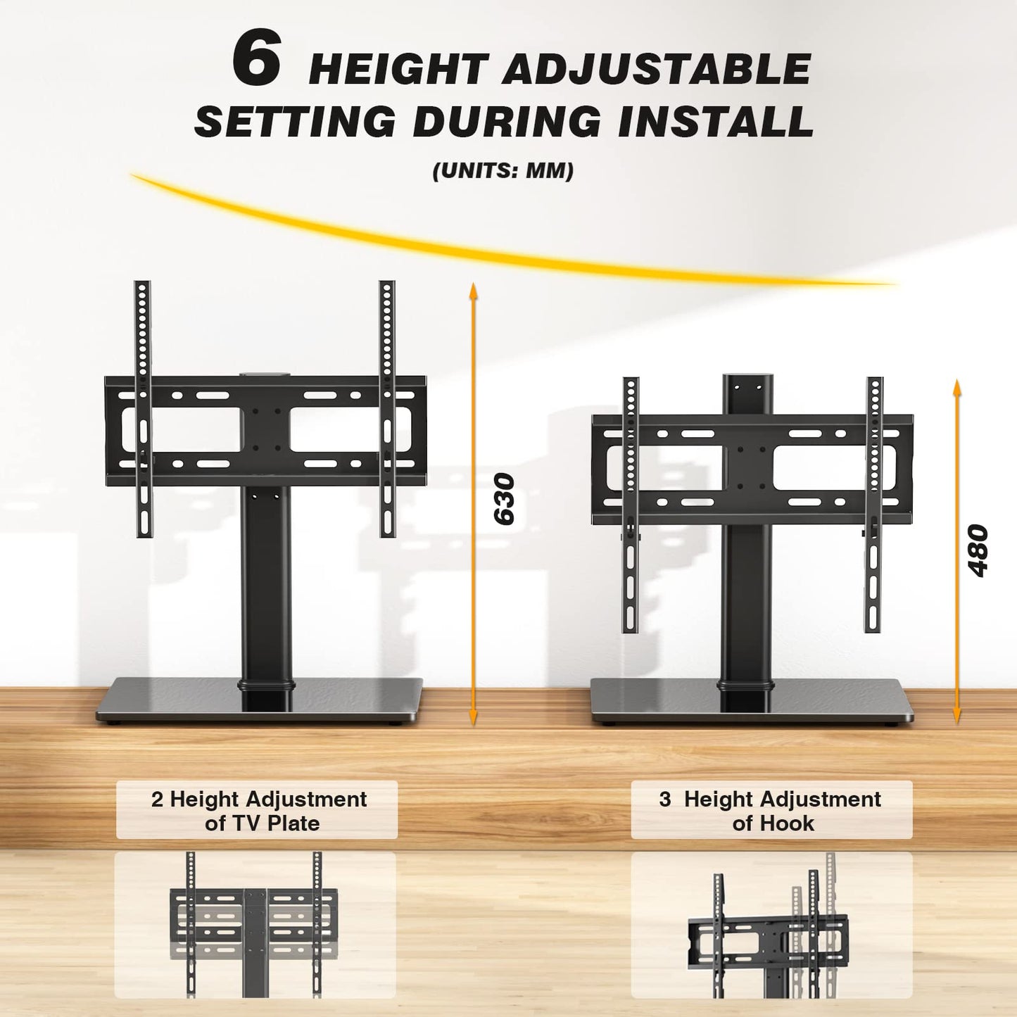 Universal Table Top TV Stand - Swivel TV Stand Base for 26-55 inch LCD/LED/OLED/Plasma TVs with Bracket Height Adjustable Max. VESA 400x400mm up to 40KG