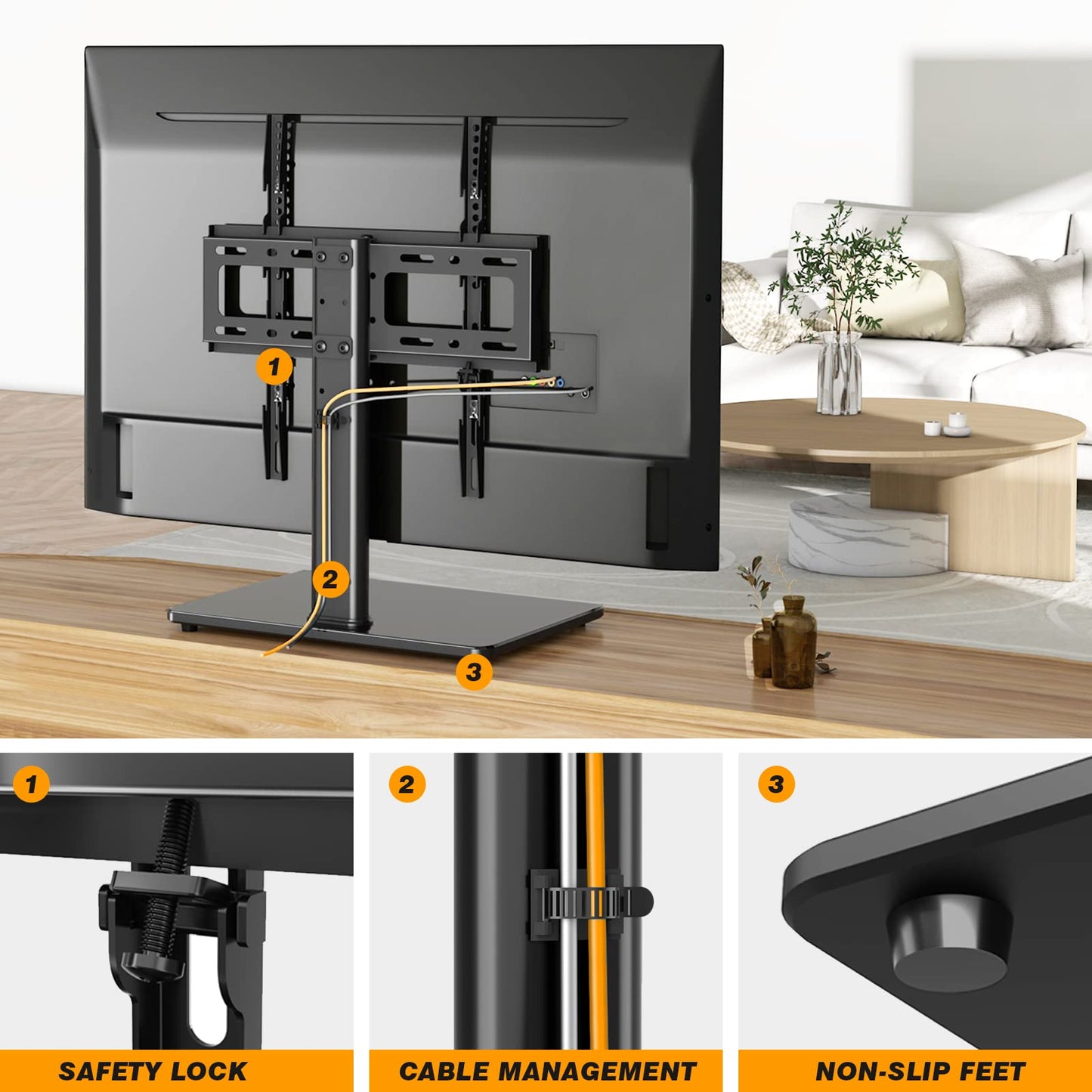 Universal Table Top TV Stand - Swivel TV Stand Base for 26-55 inch LCD/LED/OLED/Plasma TVs with Bracket Height Adjustable Max. VESA 400x400mm up to 40KG