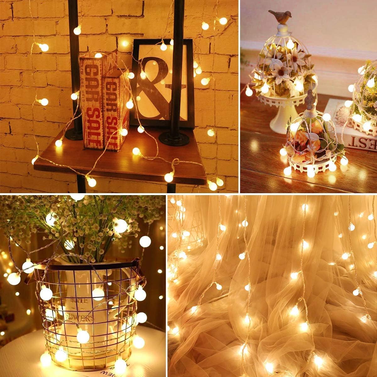 Fulighture Fairy Lights, 2 Lighting Modes, 16ft 40LEDs Ball IP65 Globe String Light Battery Operated, Decoraction for Indoor Lighting, Bedroom, Wedding, Party, Christmas, Tree (Warm White) Warm White 2700k Battery Powered