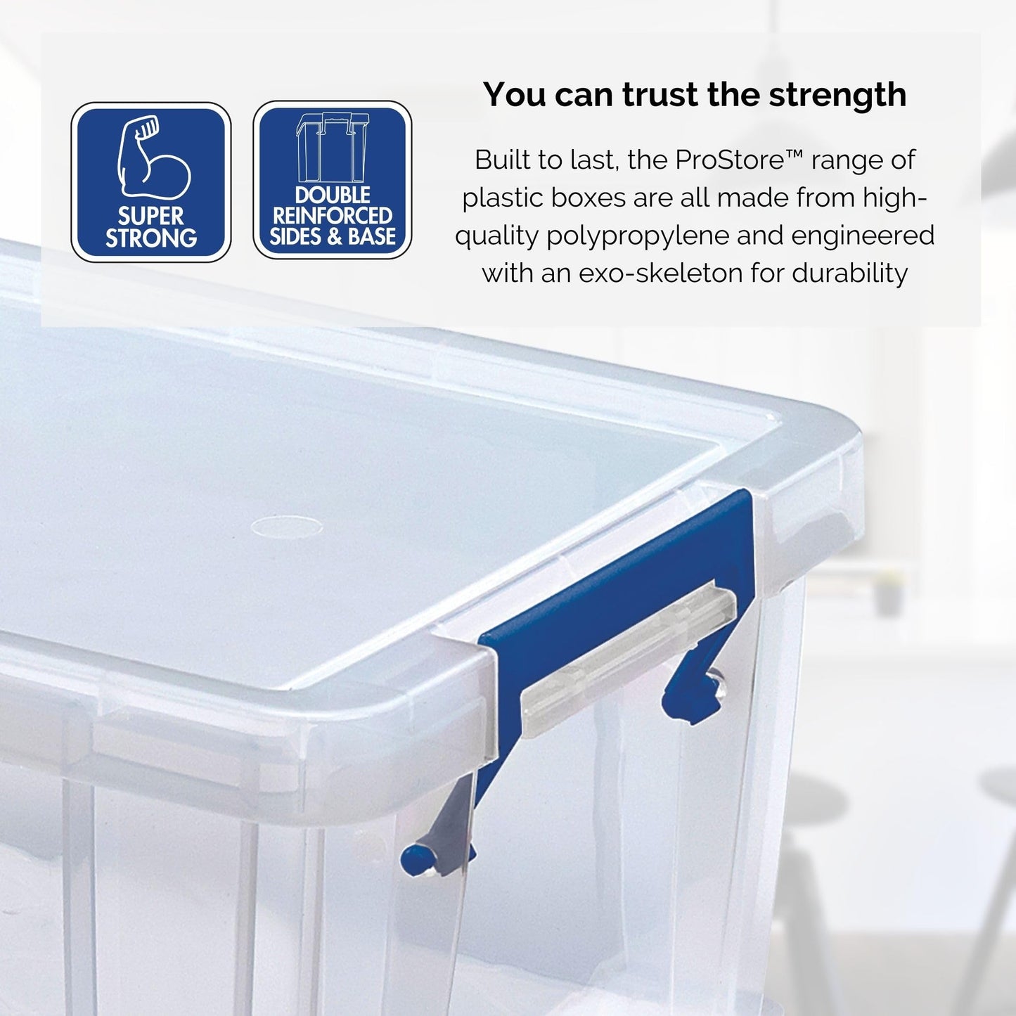 BANKERS BOX 4x 10L Plastic Storage Boxes with Lids. ProStore Super Strong Stackable Plastic Storage Boxes (14 x 34 x 21.5cm), Made in the UK, Clear 10 Litre X 4