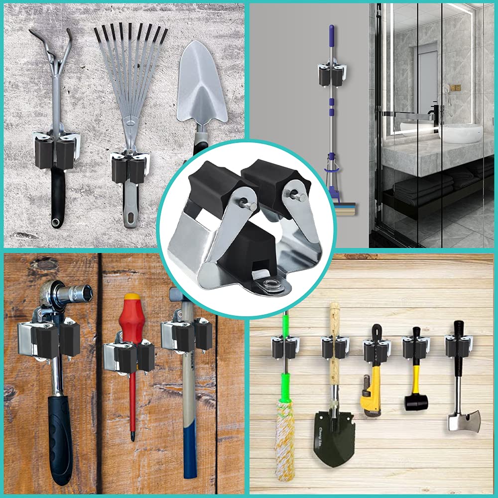 3-H 12 Pack Mop Holder,Broom Holder Wall Mounted Metal Thickness 0.7mm not 0.5mm,Broom Holder for Garage Garden Shed Storage System Laundry Room Home Kitchen Organization up to 35mm,Load-Bearing 4KG 12 zinc Black