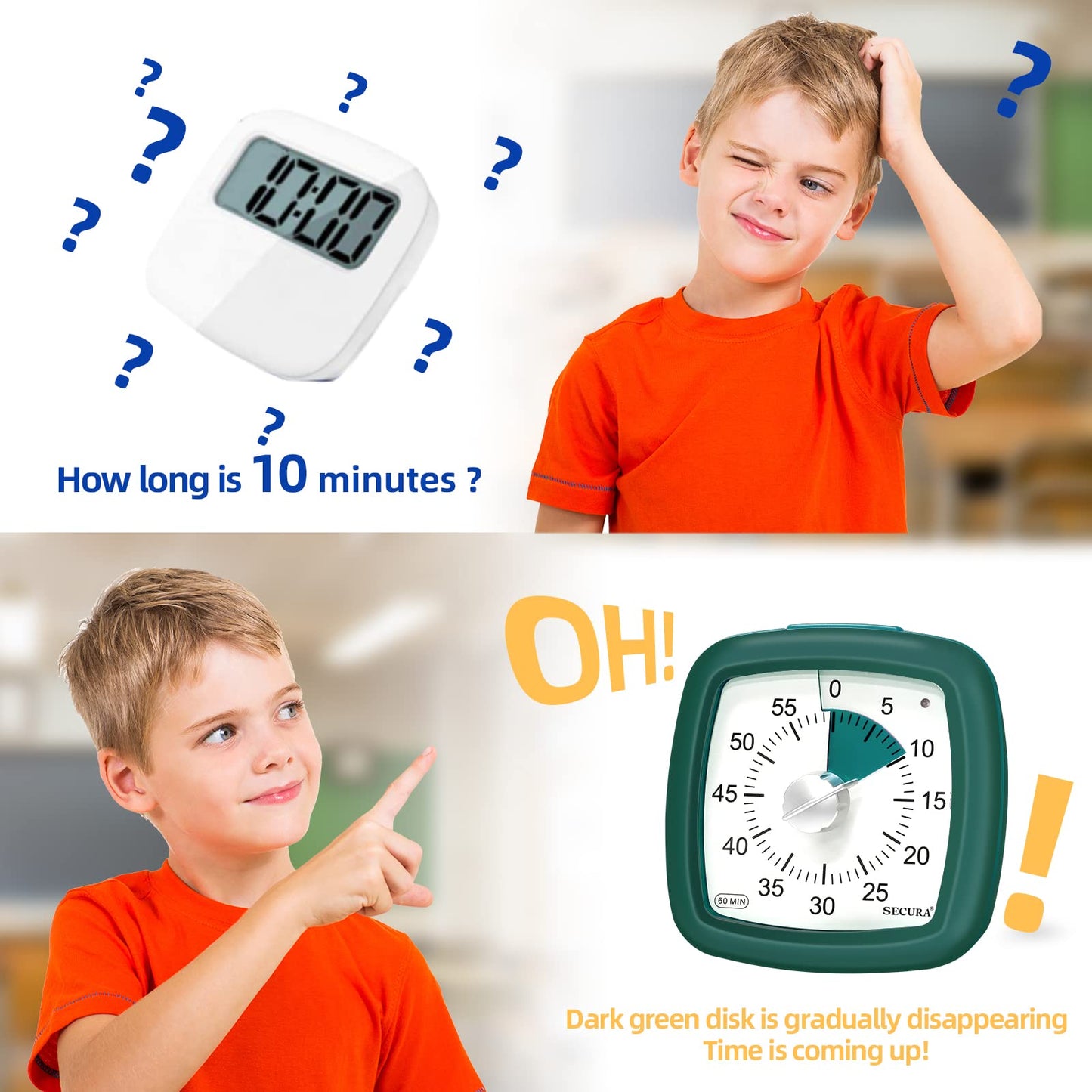 Secura 60-Minute Visual Timer, Silent Study Timer for Kids and Adults, Time Clocks, Time Management Countdown Timer for Teaching (Dark Green & Dark Green) Dark Green & Dark Green