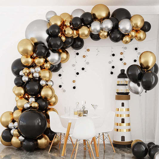 134pcs Balloon Arch Kit,Black Gold Balloons Arch,Black Gold Silver Birthday Balloons,Black Balloons Garland for Birthday Party Decorations Men Boys,Graduation,Wedding,Prom,Retirement,New Year Black Gold