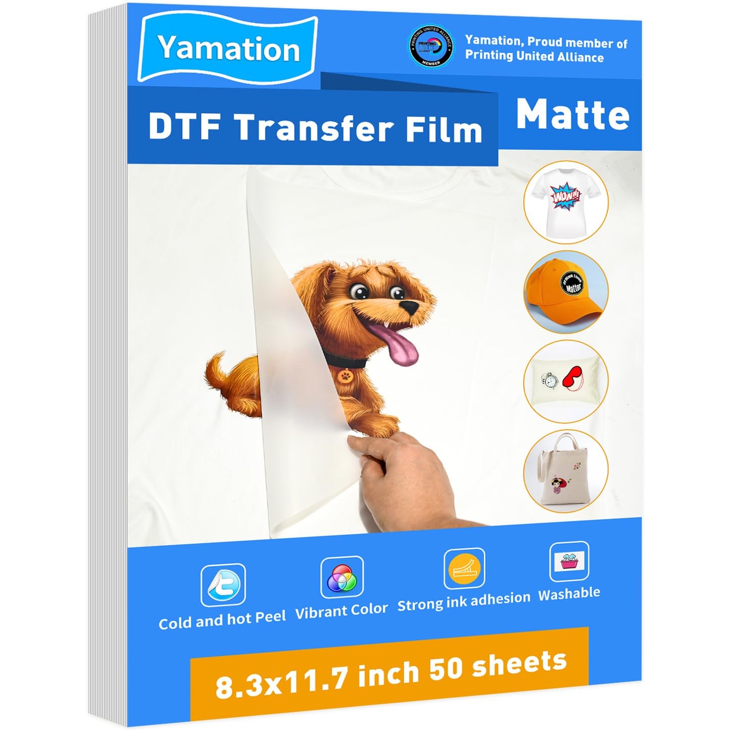 Yamation DTF Transfer Film: A4(210mm×297mm) 50 Sheets Premium Double-Sided Matte Finish PET Transfer Paper Direct to Film Transfer Paper Fort Shirts A4 50sheets