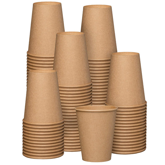 Comfy Package [100 Pack] 12 oz. - 350 ml Kraft Paper Hot Coffee Cups- Unbleached 12 oz.