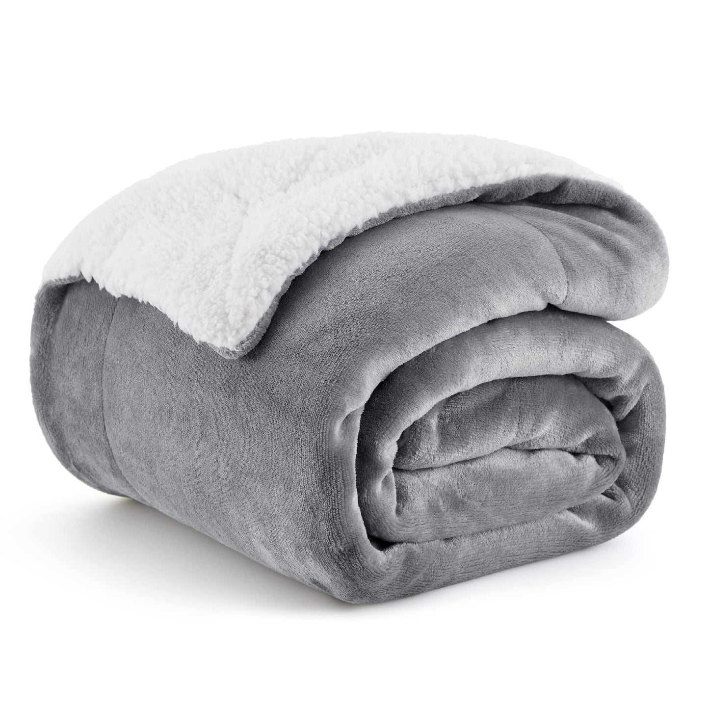 Bedsure Sherpa Fleece Throw Blanket - Fluffy Microfiber Solid Blankets for Bed and Couch Double/Twin Size, Silver Grey, 150x200cm Twin / Double