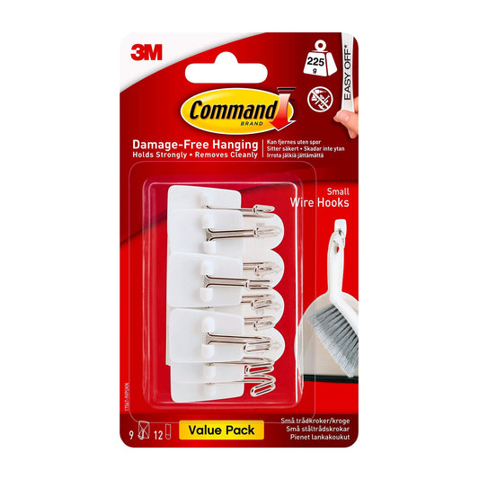 Command Small Wire Hooks, White, Value Pack of 9 Hooks and 12 Adhesive Strips - Suitable for Hanging Kitchen Utensils up to 225 g