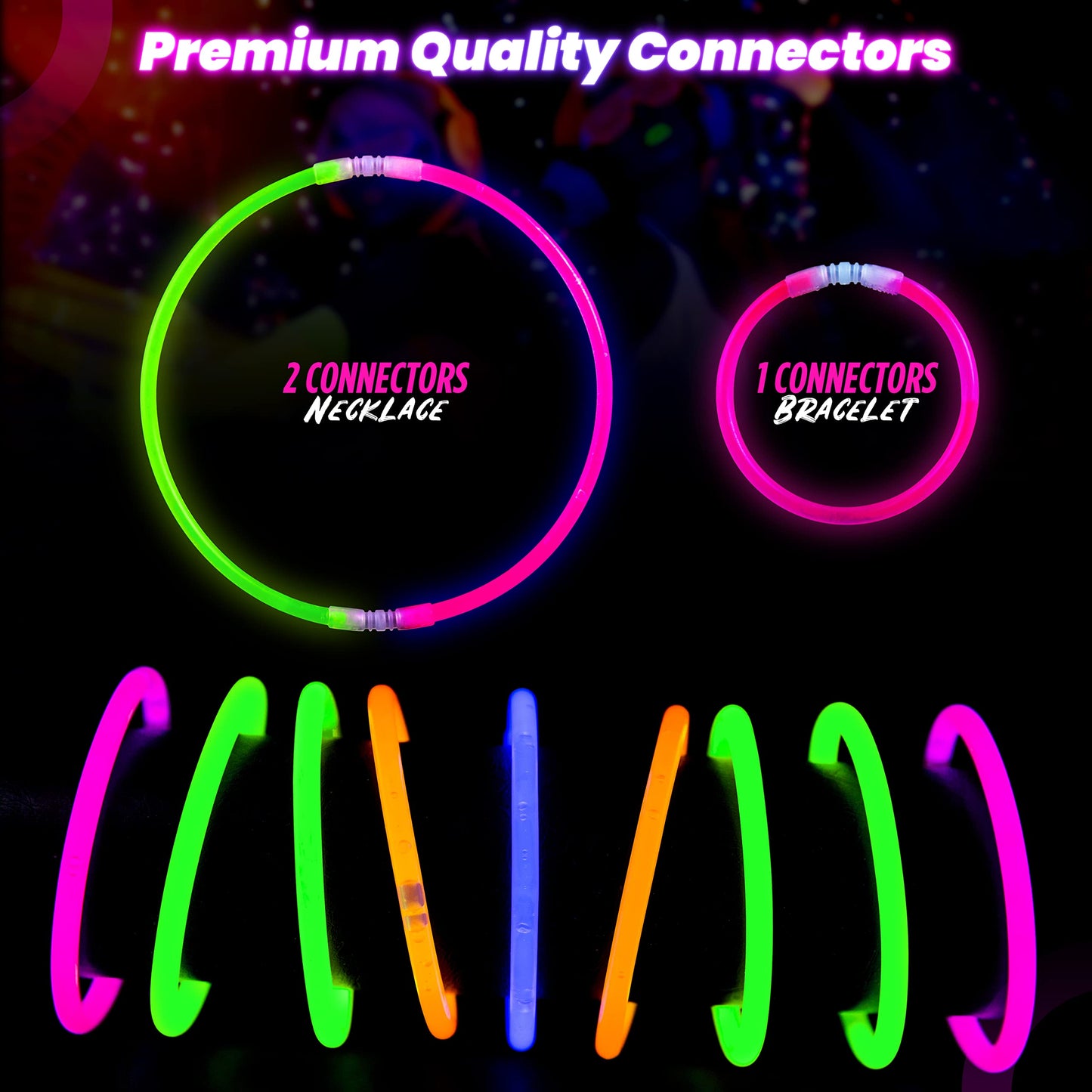 The Glowhouse UK Premium Glow Sticks for Kids Adults Bulk 205 Pcs Party Pack inc Glow Glasses kit and Connectors for Bracelets and Necklaces. Mixed Bright Long Lasting Glowsticks UK