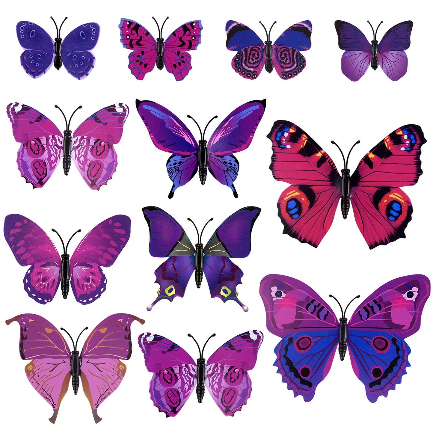 TUPARKA 36 Pieces 3D Butterfly Wall Stickers Wall Butterflies Girls Bedroom Accessories Multi-Color Optional (Purple) Purple