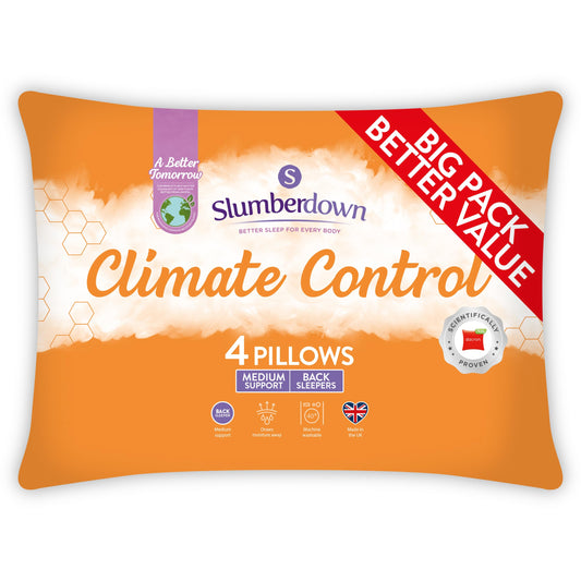 Slumberdown Climate Control Pillows 4 Pack - Temperature Regulating Medium Support Back Sleeper Pillows for Back Pain Relief - Cool Pillows for Night Sweats, Hypoallergenic, Size (48cm x 74cm)