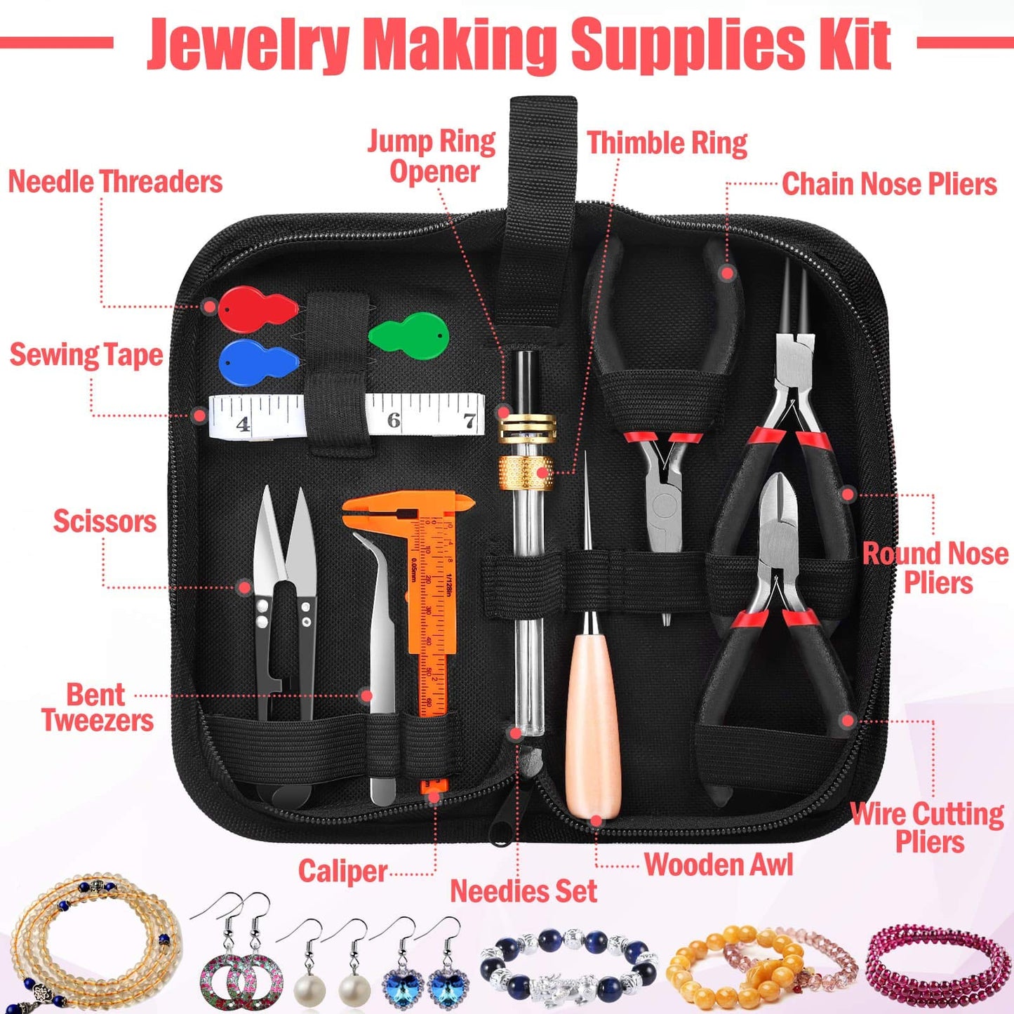 Thrilez Jewellery Making Tools Set, Jewelry Making Supplies with Craft Ring Wire, Jewellery Pliers Jewellery Tools for Making Bracelets Earrings Jewelry Findings for DIY Handmade & Jewelry Repair