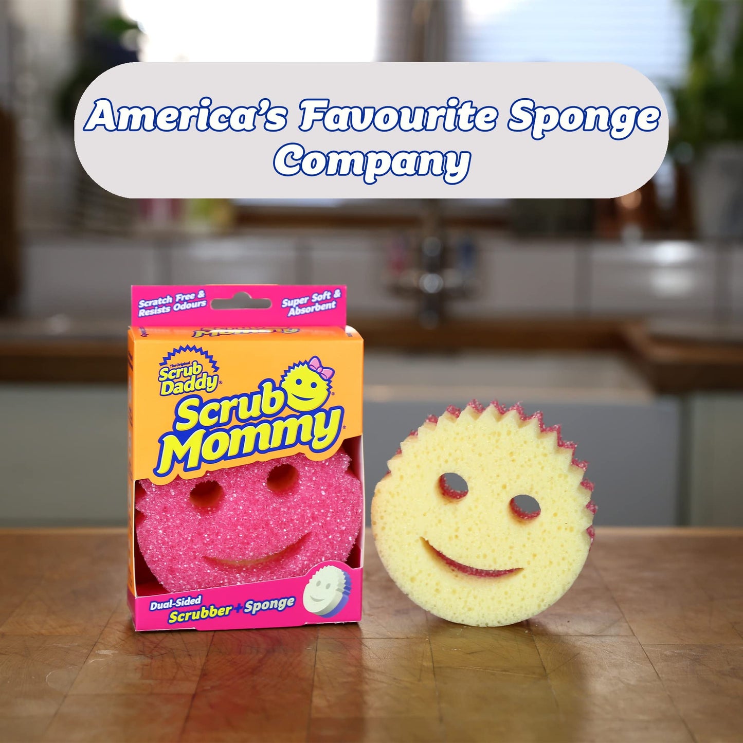 Scrub Daddy Scrub Mommy Washing Up Sponge - Dual Sided Scrubbing Non Scratch Scourers, Smiley Face Sponges for Cleaning Kitchen & Bathroom, Dish Scrubber, FlexTexture Home Products, Pink Twin Pack