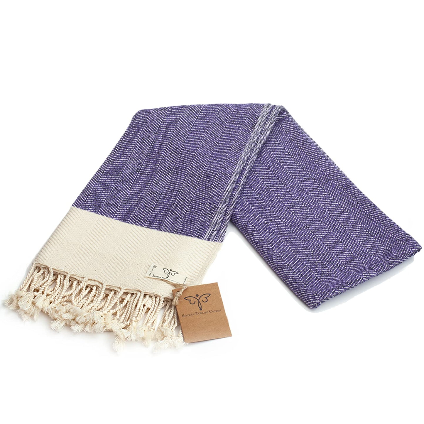 Smyrna Herringbone Series Original Turkish Beach Towel | 100% Cotton, Prewashed, 37 x 71 Inches | Peshtemal and Turkish Bath Towel for SPA, Beach, Pool, Gym and Bathroom (Purple) Purple