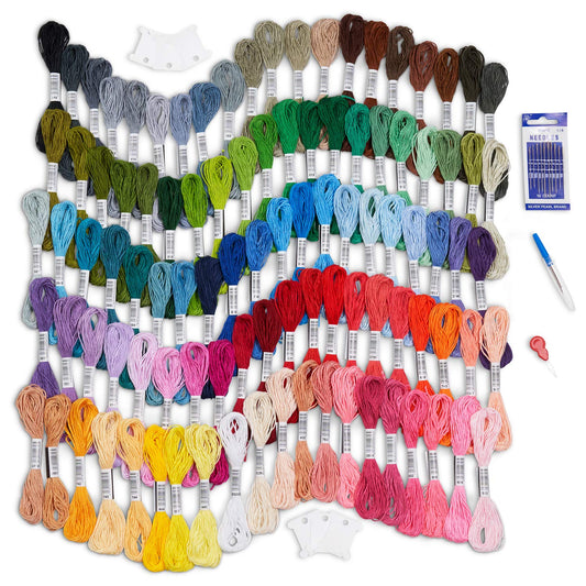 Avenfair Embroidery Threads 100 Skeins per Pack, Multi Color Embroidery Floss, Cross Stitch Threads, Friendship Bracelet Threads, with Free Needles, Floss Bobbins (100 Colors) 100 Colors