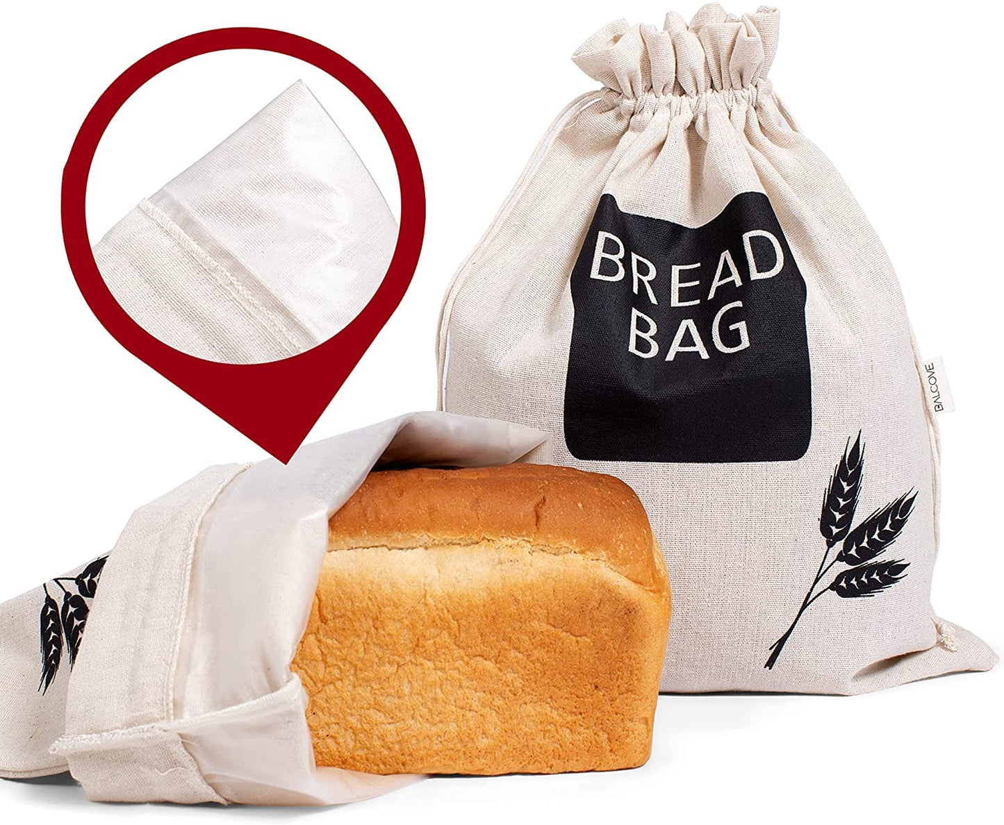 2 X Plastic Lined Bread Bags for Homemade Bread/Keep Bread Fresh – Linen Eco Bread Storage Bags - 43cm x 33cm XL