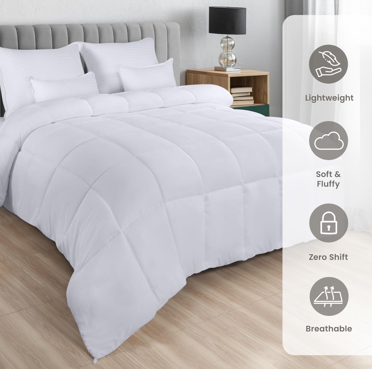 Utopia Bedding Lightweight 4.5 Tog Double Size Duvet with Corner Tabs, Microfiber Soft Breathable Duvet, Box Stitched Down Alternative Quilt 200x200 cm (White) White 4.5 Tog - Double