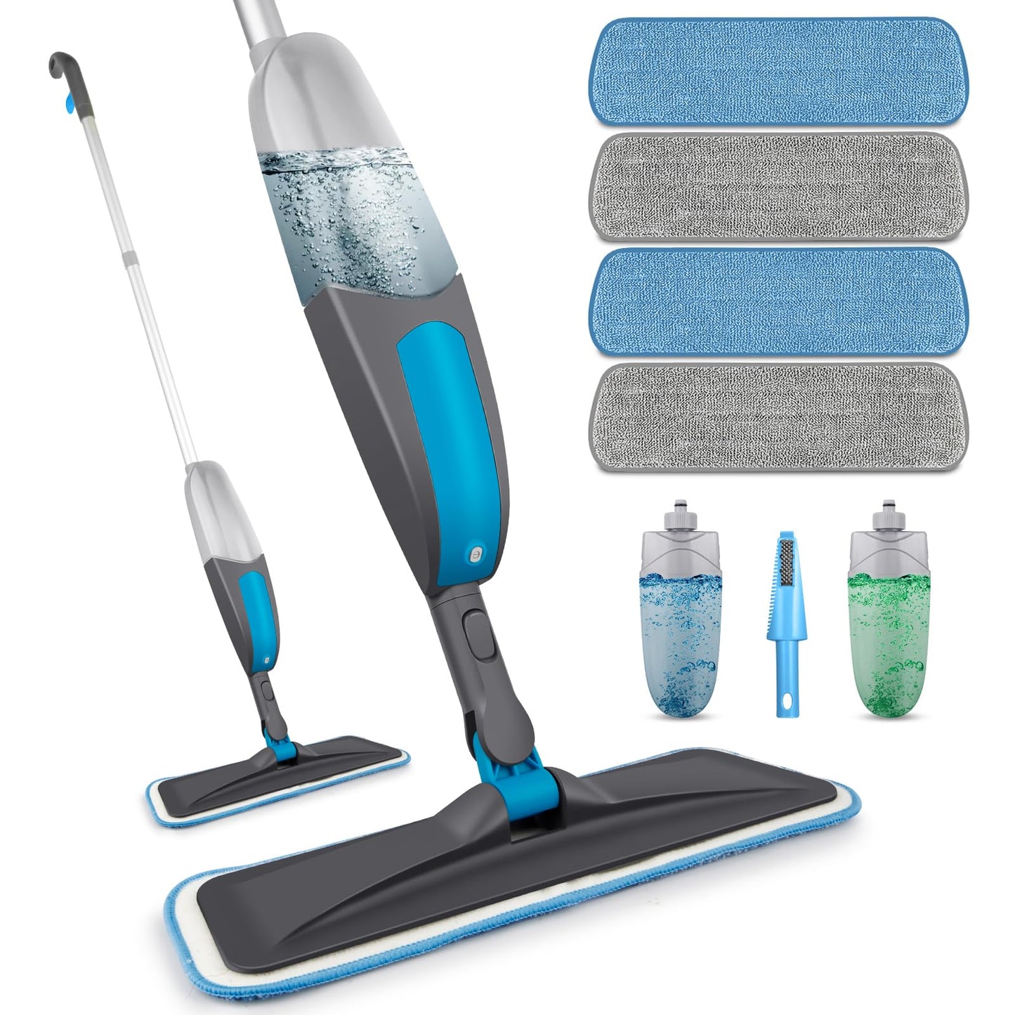 Spray Mops for Cleaning Floors - BPAWA Microfibre Floor Mop Flat Dry Wet Mop for Hard Wood Laminate Vinyl Tile Wooden Floor Cleaning, Dust Mop with 2Pcs 550ML Spray Bottle and 4 Reusable Washable Pads Spray Mop with 4 Pads