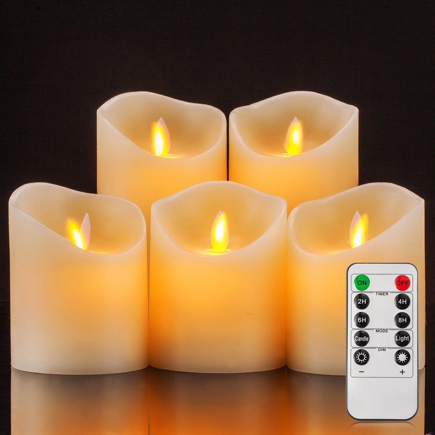 Aku Tonpa Flameless Candles Battery Operated Pillar Real Wax Flickering Moving Wick Electric LED Candle Set with Remote Control Cycling 24 Hours Timer, Pack of 5 5 Ivory Candles