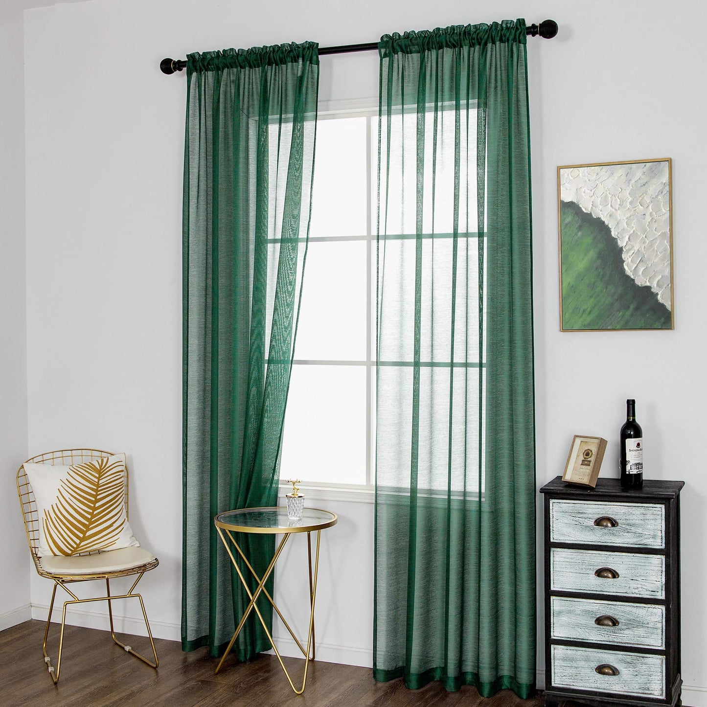 DUALIFE Emerald Green Sheer Curtains 84 inch Length Hunter Green Solid Voile Window Curtain Panels Drapes Rod Pocket Top for Living Room Bedroom Transparent Window Treatments 2 Panels 52x84