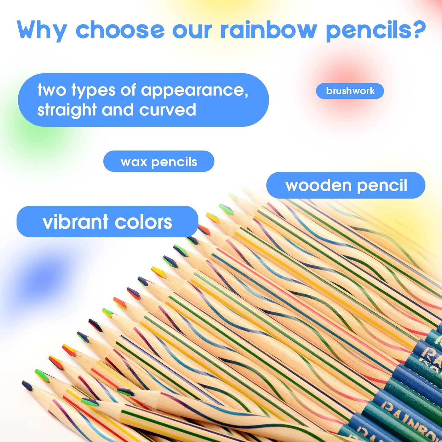 ThEast 30 Piece Rainbow Coloured Pencils, 4 in 1 Colouring Pencils for Kids, Multi Coloured Pencils for Adults Colouring, Drawing, Pre-sharpened, Pencils for Party Bags