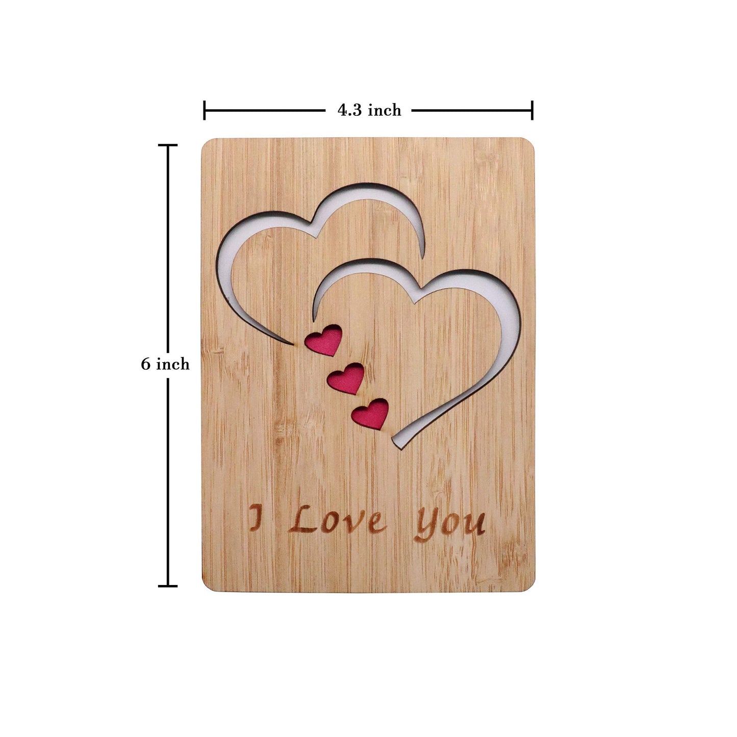 Real Bamboo Wood I Love You Card, Wooden Greeting Cards for Any Occasion, to Say Happy Valentines Day Card, Anniversary, Gifts for Wife, Him, Or Her, Or Just Because