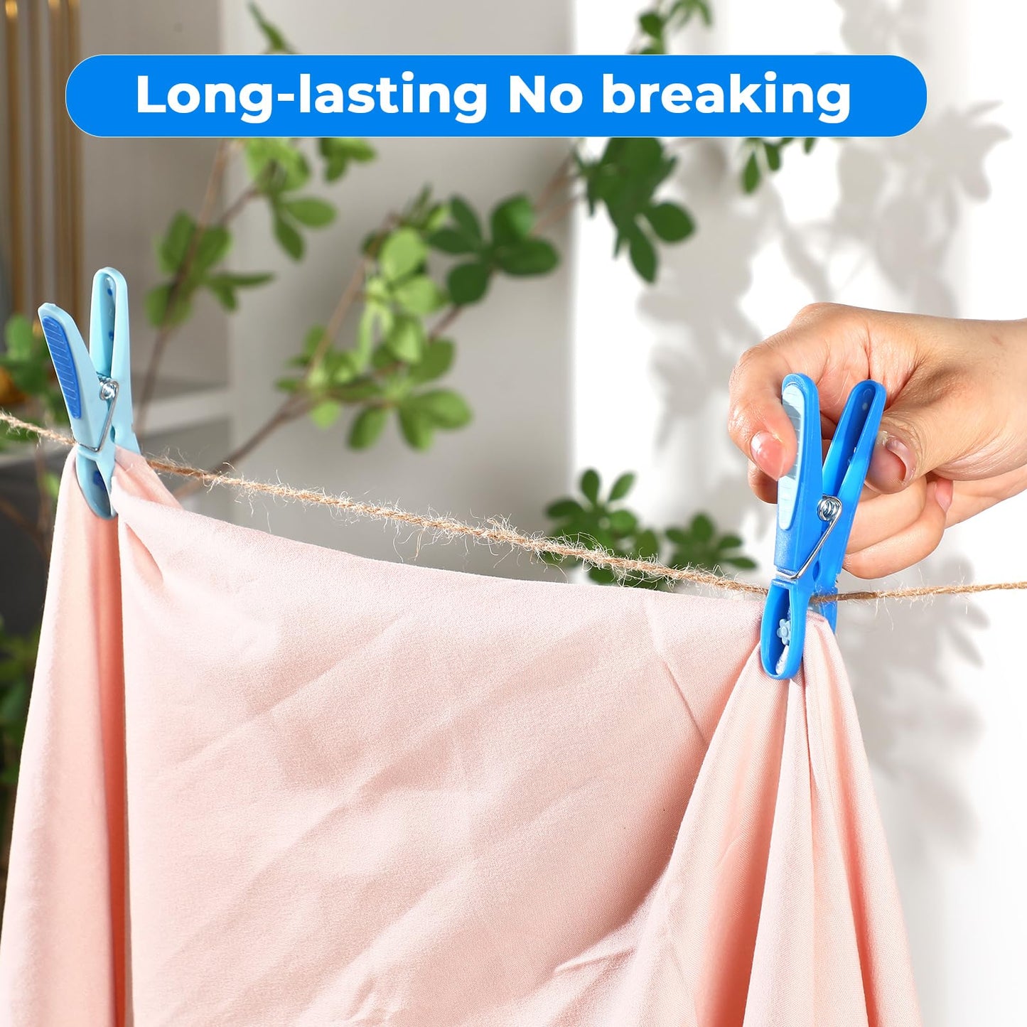 Fabsome Pegs for Washing Line Pack of 44, Non Slip Soft Grip Strong Clothes Washing Pegs, Long Lasting Plastic Laundry Pegs with Rubber Pad (Blue, 44 Pcs) L 80 mm x W 15 mm