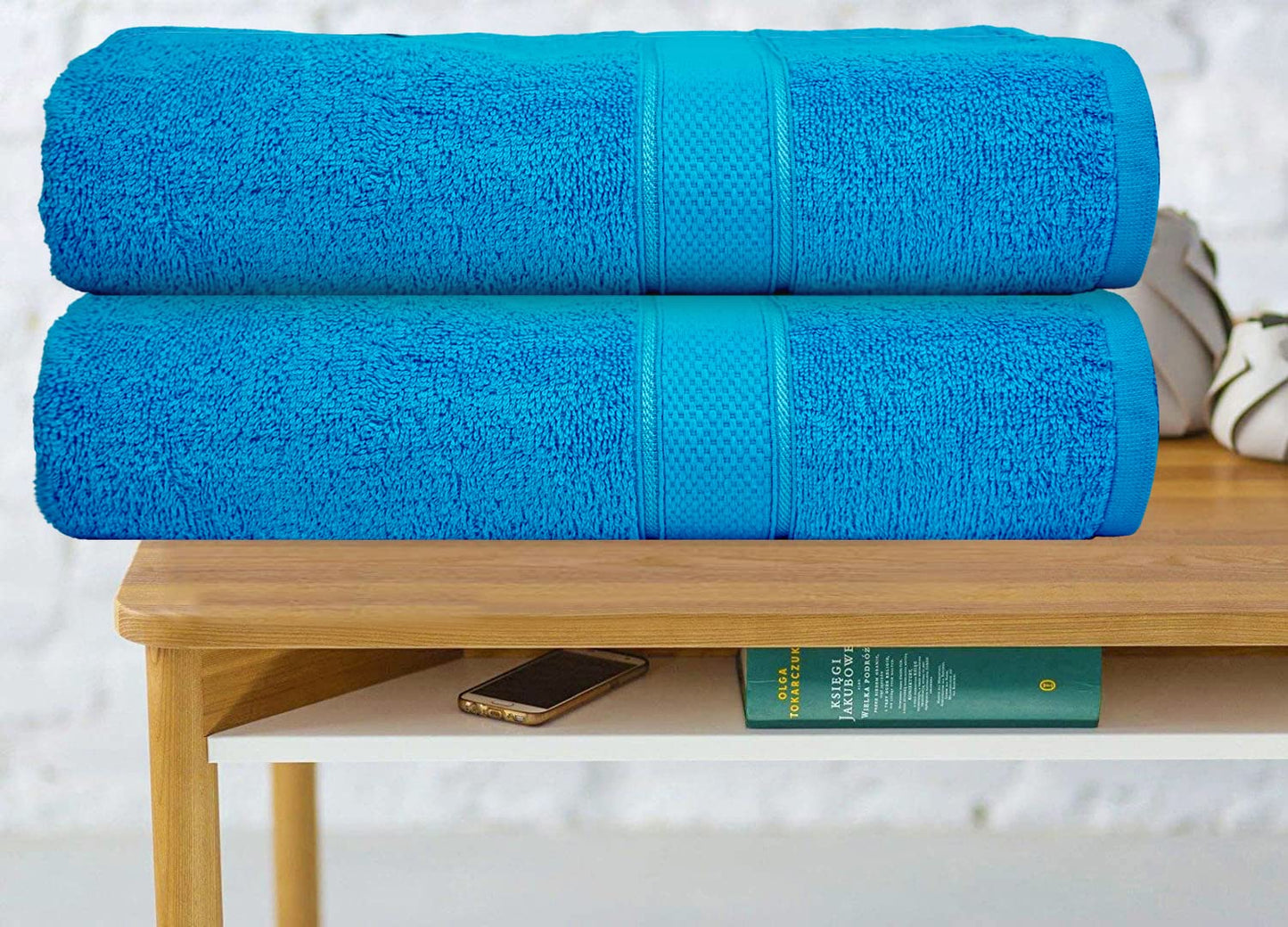 CB CASABELLA 2 Piece Jumbo Bath sheets 100% Combed Cotton Extra Large Bath Towel bale set super Absorbent Soft Aqua Blue 2 Pack 90X180 CM Bath sheets Extra Large Bathroom Set Beach Towel