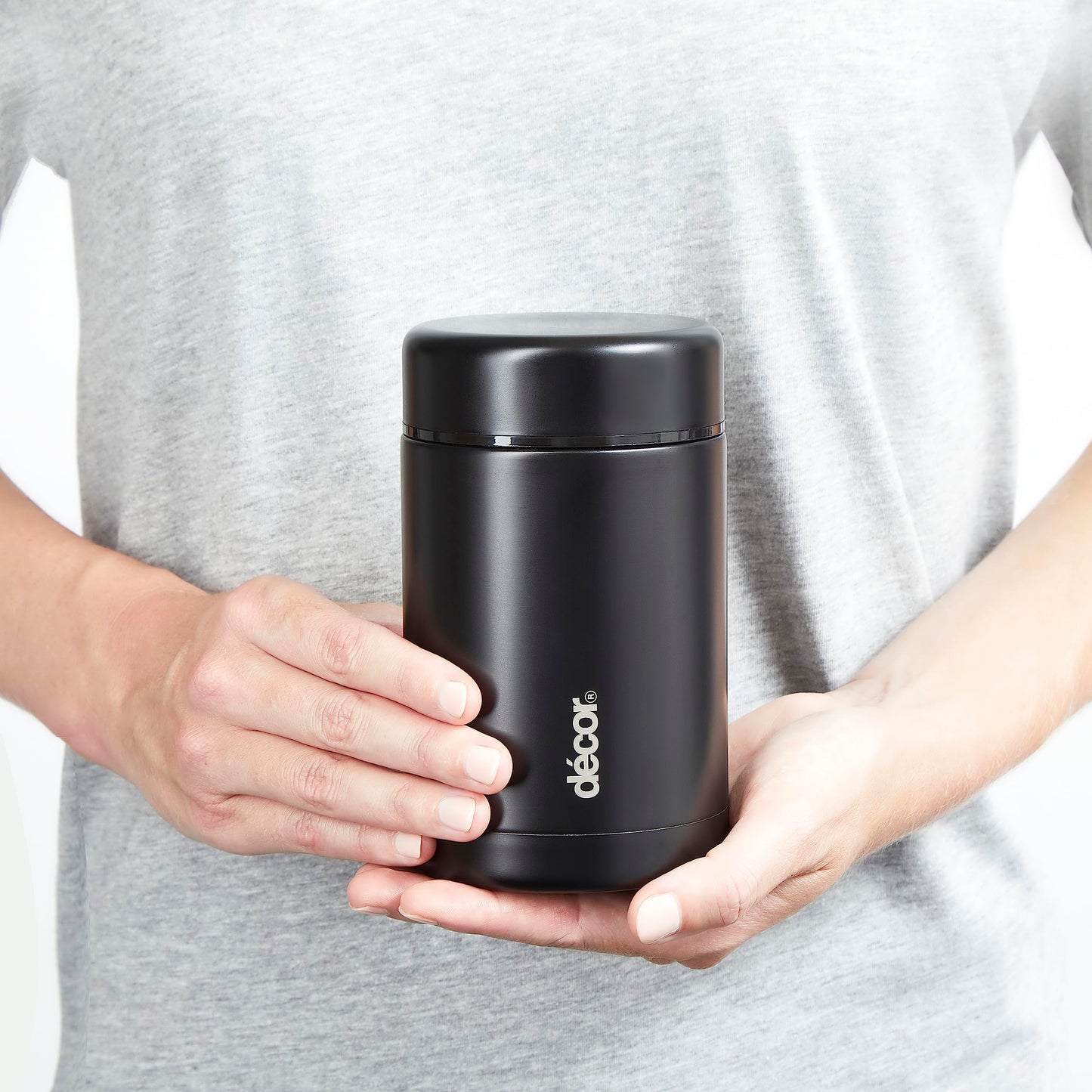 Décor Vacuum Insulated Food Flask, Stainless Steel Insulated Food Flask, Ideal To Carry Lunch, Coffee, Porridge, Curry, Soups, Leak-Proof, BPA-Free, Reusable, Keeps Food Hot & Cold, Black, 520ml Single