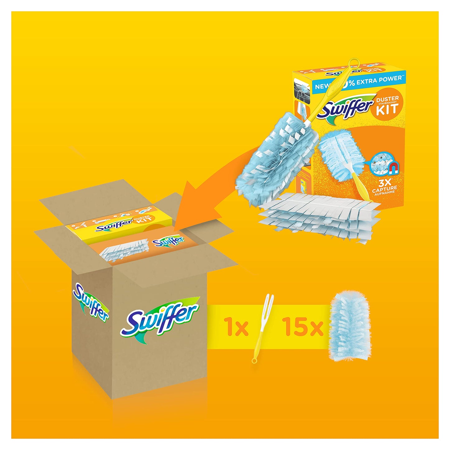 Swiffer Duster Kit, 1 Duster + 15 Refills, Duster Duster, Dust Catcher and Hold Dust 1 duster and 15 refills