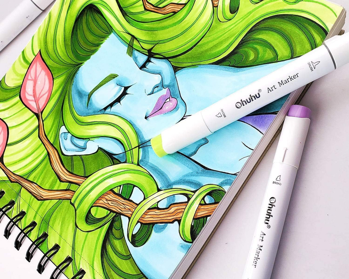 Ohuhu Sketchbook Spiral Bound - Alcohol Marker Paper - 120 Pages/60 Sheets - 200GSM Very Thick Smooth Drawing Papers - Portrait - Hardback Sketch Book for Drawing and Sketching, 22.5 x 21cm 8.9 x 8.3"