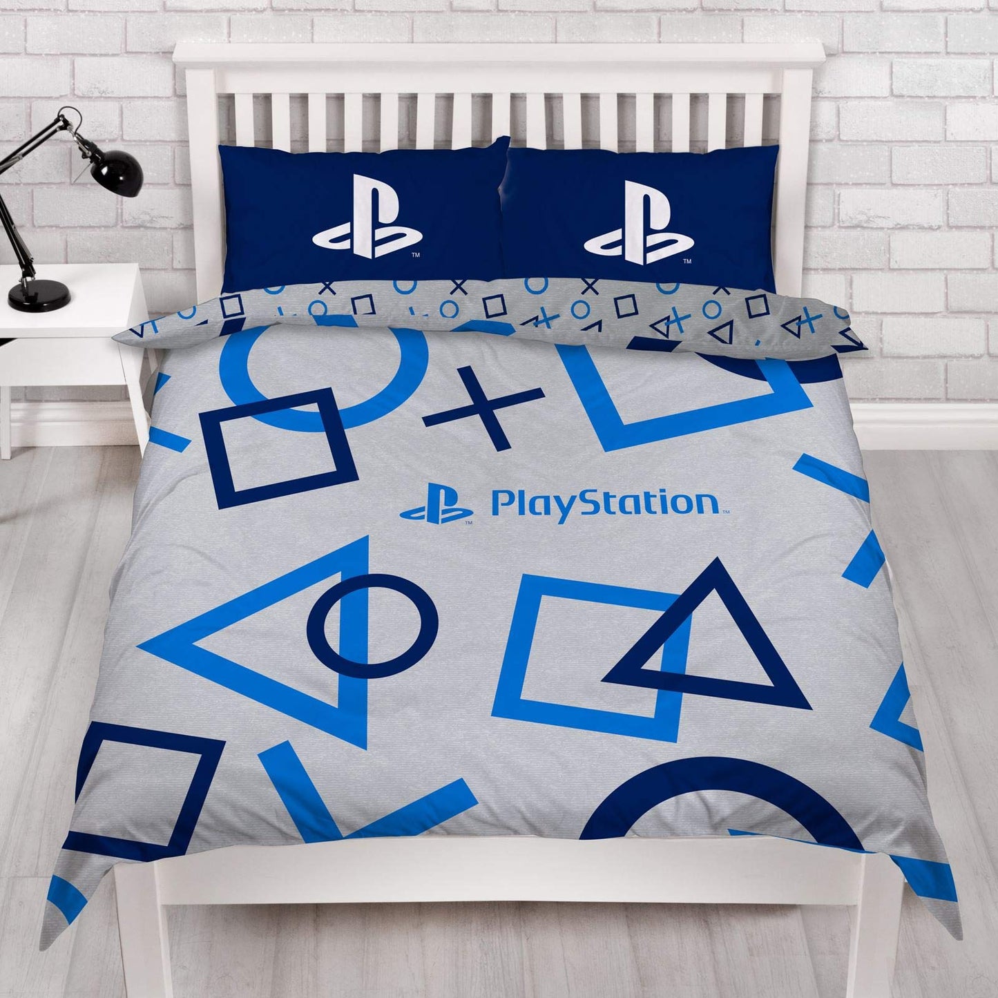 Character World PlayStation Blue Double Duvet Cover Officially Licensed Sony Reversible Two Sided Gaming Bedding Design with Matching Pillowcase, Polycotton, Blue, PYSBLEDD001UK2 Multicolor