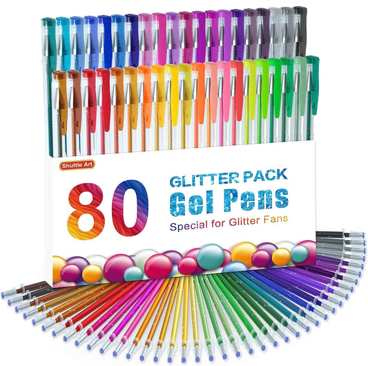 Glitter Gel Pens, Shuttle Art 80 Colours Gel Pens 40 Colours Glitter Gel Pen Set with 40 Refills for Adult Colouring Books Doodling Drawing Writing