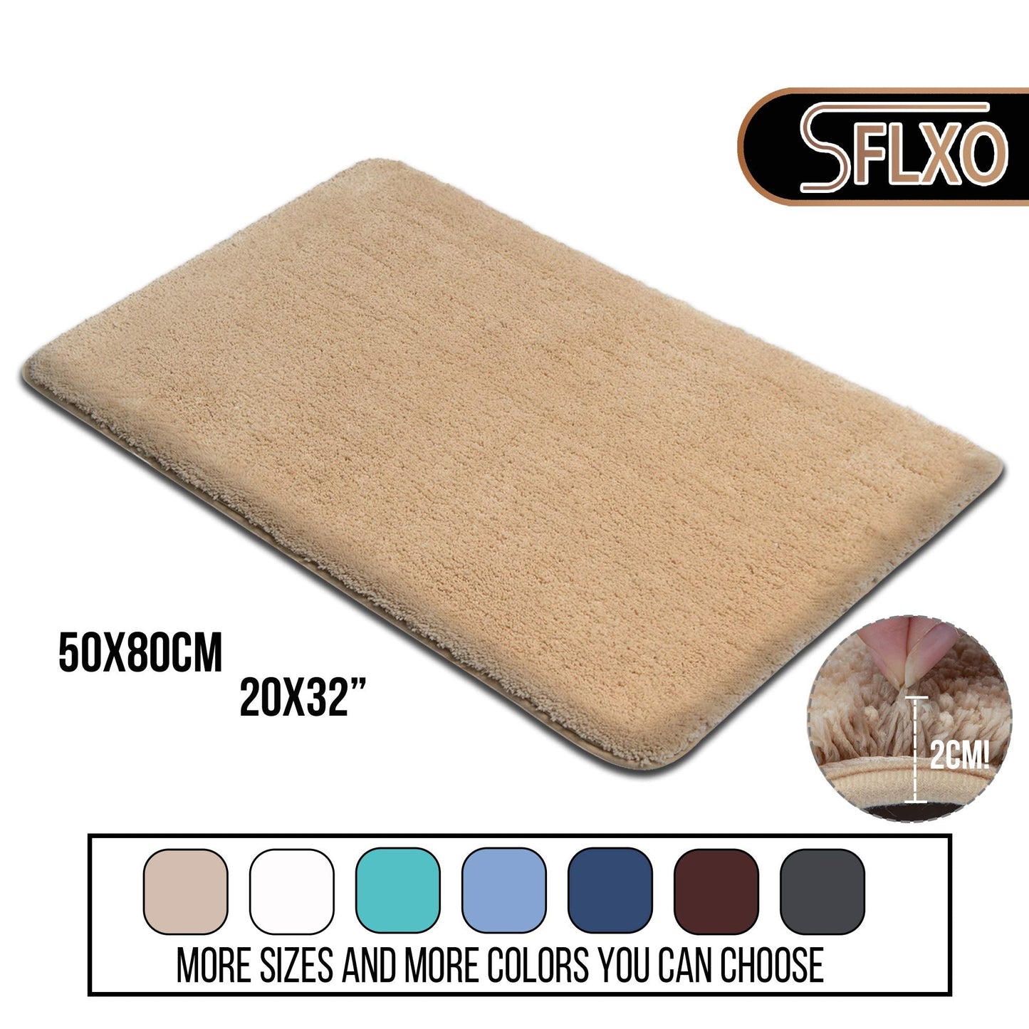 SFLXO 80cm x 50cm Non Slip Bath Mat Machine Washable Bath-Mats For Bathroom Durable Soft Bath Rugs Water Absorbent Bathroom Mats Fluffy Microfiber Bath Rug Creme Beige